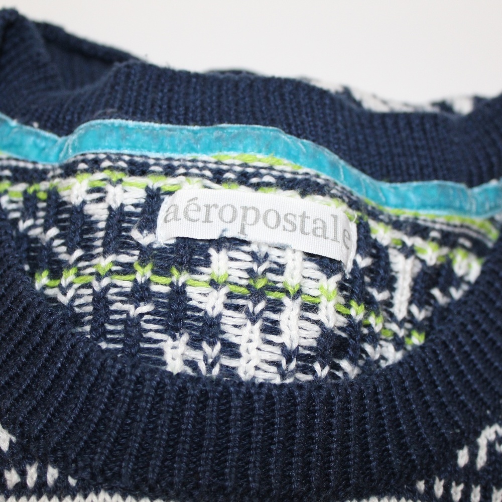AEROPOSTALE FAIR ISLE NAVY/WHITE SWEATER BNWOT - Picture 2 of 5